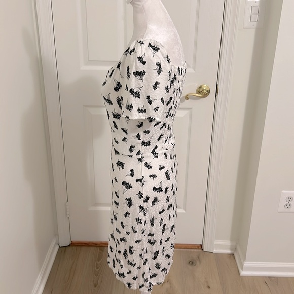 Maje Roseline Floral Print Jacquard Puff Sleeve Gold Button Mini Dress Size 38 6 - Picture 9 of 15